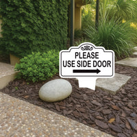 Please Use Side Door Yard Sign 10” x 14” - Rust-free Aluminum. Please Use Front Door Sign for Lawn, Yard Sign with Integrated Stake
