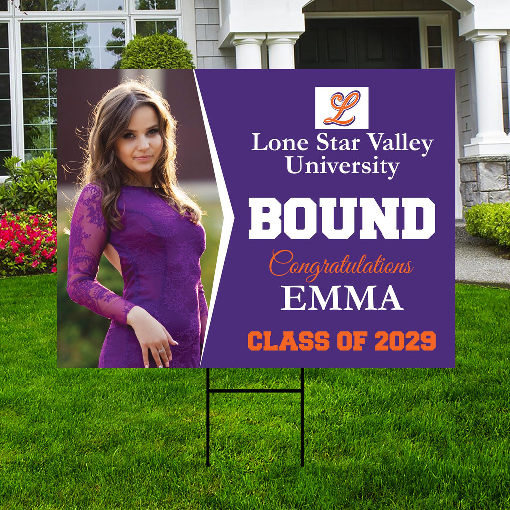 Personalized College Bound Yard Sign, College Logo Sign, Class of 2025 Custom Graduate College University Bound Yard Sign with Metal H-Stake