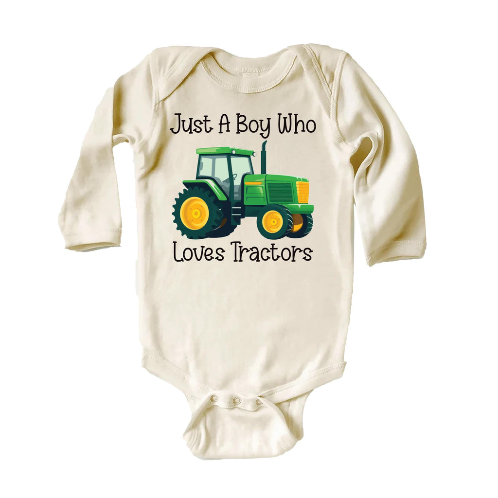 Just a Boy Who Loves Tractors Onesie, Baby Bodysuit, Baby Shirt, Toddler Sweatshirt - Trendy Farm Outfit, Tractor Boys Country Baby Gift