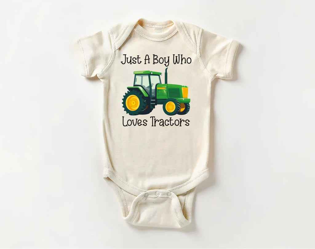 Just a Boy Who Loves Tractors Onesie, Baby Bodysuit, Baby Shirt, Toddler Sweatshirt - Trendy Farm Outfit, Tractor Boys Country Baby Gift