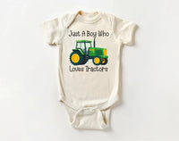Just a Boy Who Loves Tractors Onesie, Baby Bodysuit, Baby Shirt, Toddler Sweatshirt - Trendy Farm Outfit, Tractor Boys Country Baby Gift