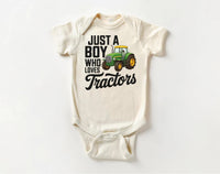 Just a Boy Who Loves Tractors Onesie, Baby Bodysuit, Baby Shirt, Toddler Sweatshirt - Trendy Farm Outfit, Tractor Boys Country Baby Gift