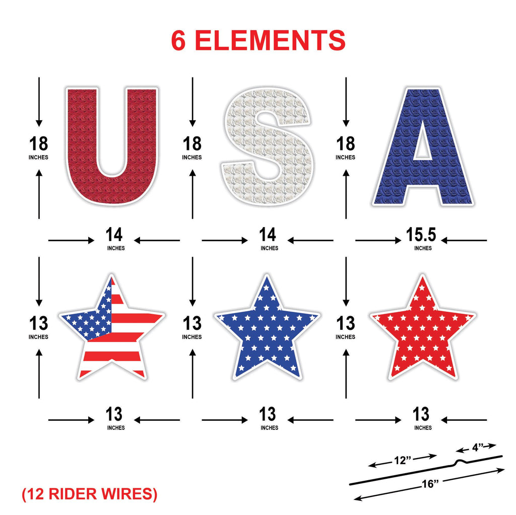 American Stars USA Letter 4th of July Yard Sign Cutout, Memorial Day, Independence Day, Veterans Day Yard Decorations Outdoor Metal Stakes