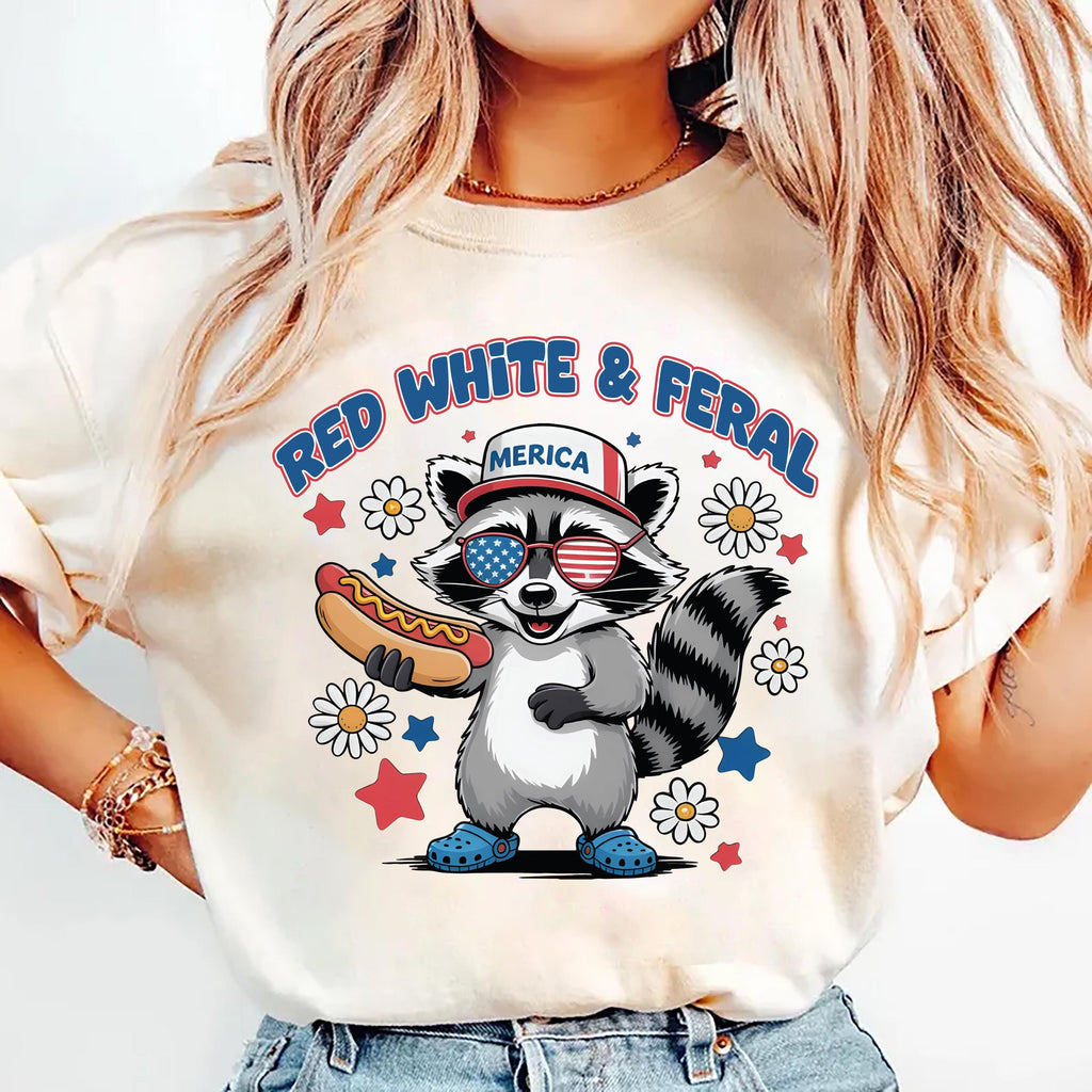 Red White and Feral Short Sleeve T-Shirt