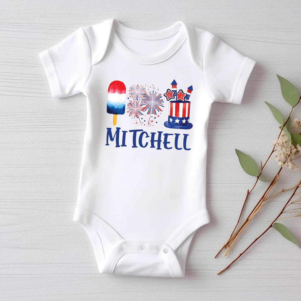 Personalized Fourth of July Onesie, Baby Bodysuit, Baby Shirt, Toddler Sweatshirt - Custom Patriotic Popsicle Outfit, 4th of July Baby Gift