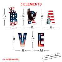 Patriotic BRAVE Letters Yard Sign - 4th of July Decor, Memorial Day, Independence Day, Veterans Day Yard Indoor Outdoor With Metal Stakes