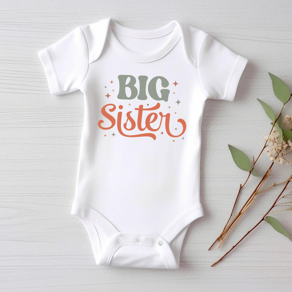 Retro Big Sister Onesie, Baby Bodysuit, Baby Shirt, Toddler Sweatshirt, Rainbow Sibling Outfit, Big Sister Gift, Colorful Family Clothes