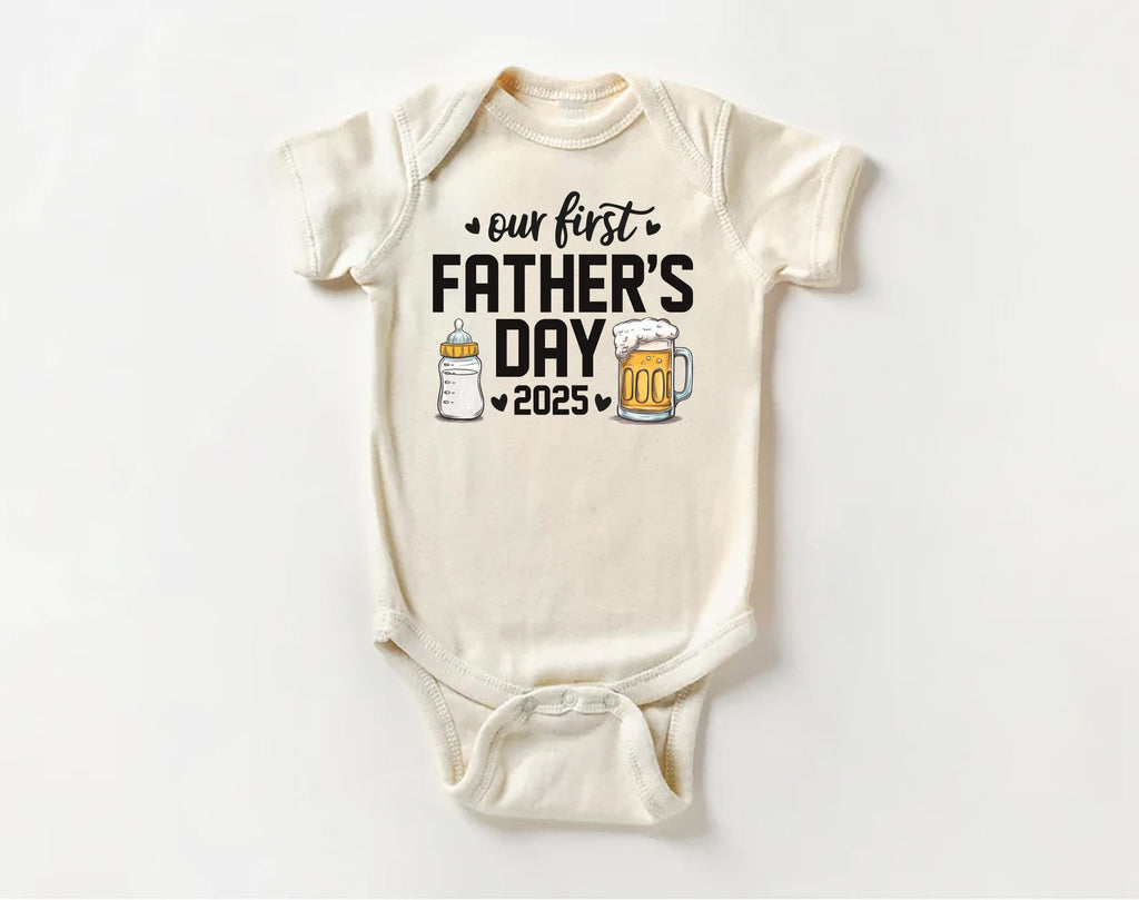 Our First Father’s Day Onesie, Baby Bodysuit, Baby Shirt, Toddler Sweatshirt, Personalized First Fathers Day Gift, Cute Bottle & Beer Outfit