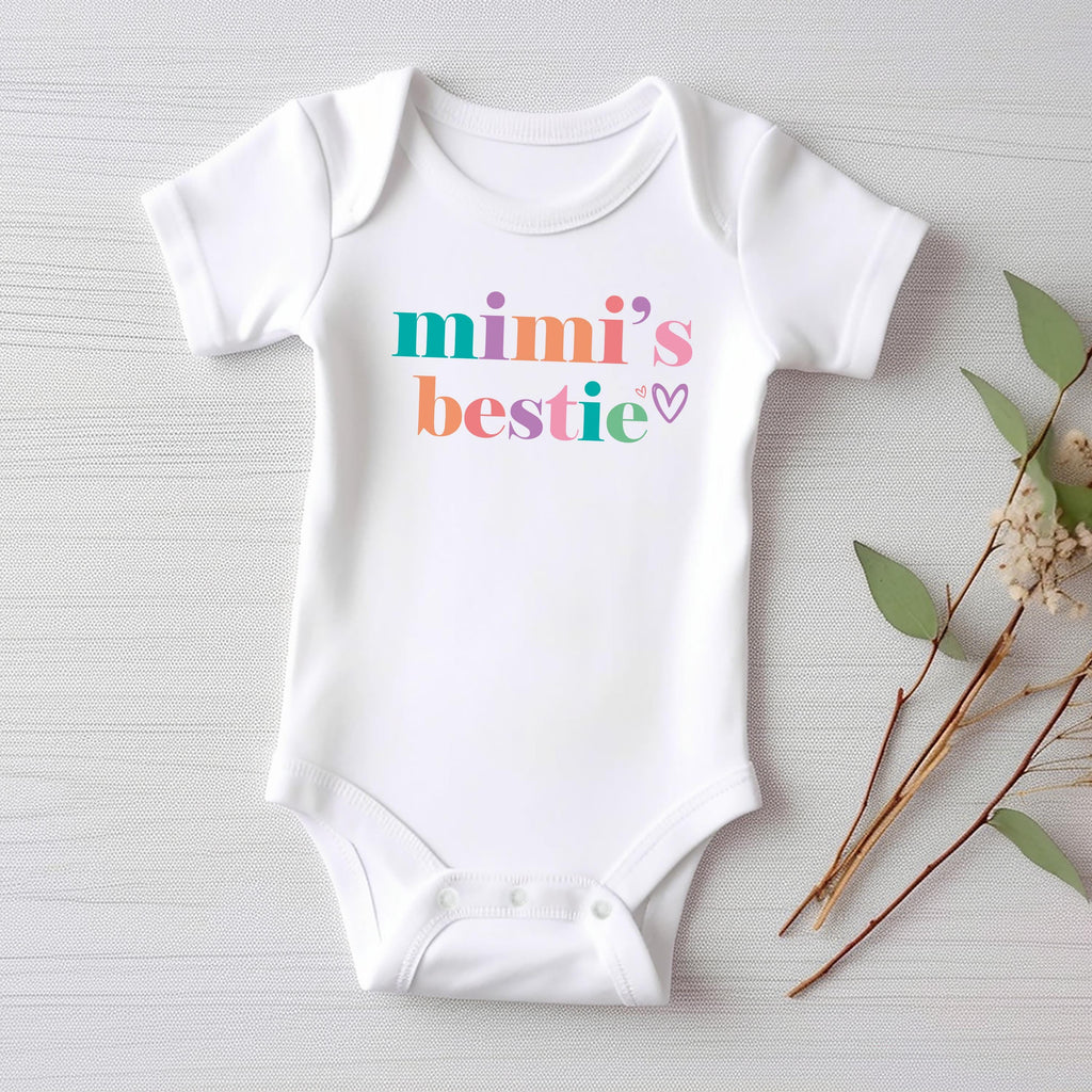 Mimi’s Bestie Onesie, Baby Bodysuit, Baby Shirt, Toddler Sweatshirt - Cute I Love My Mimi Outfit, Minimalist Baby Gift, Grandma Baby Clothes