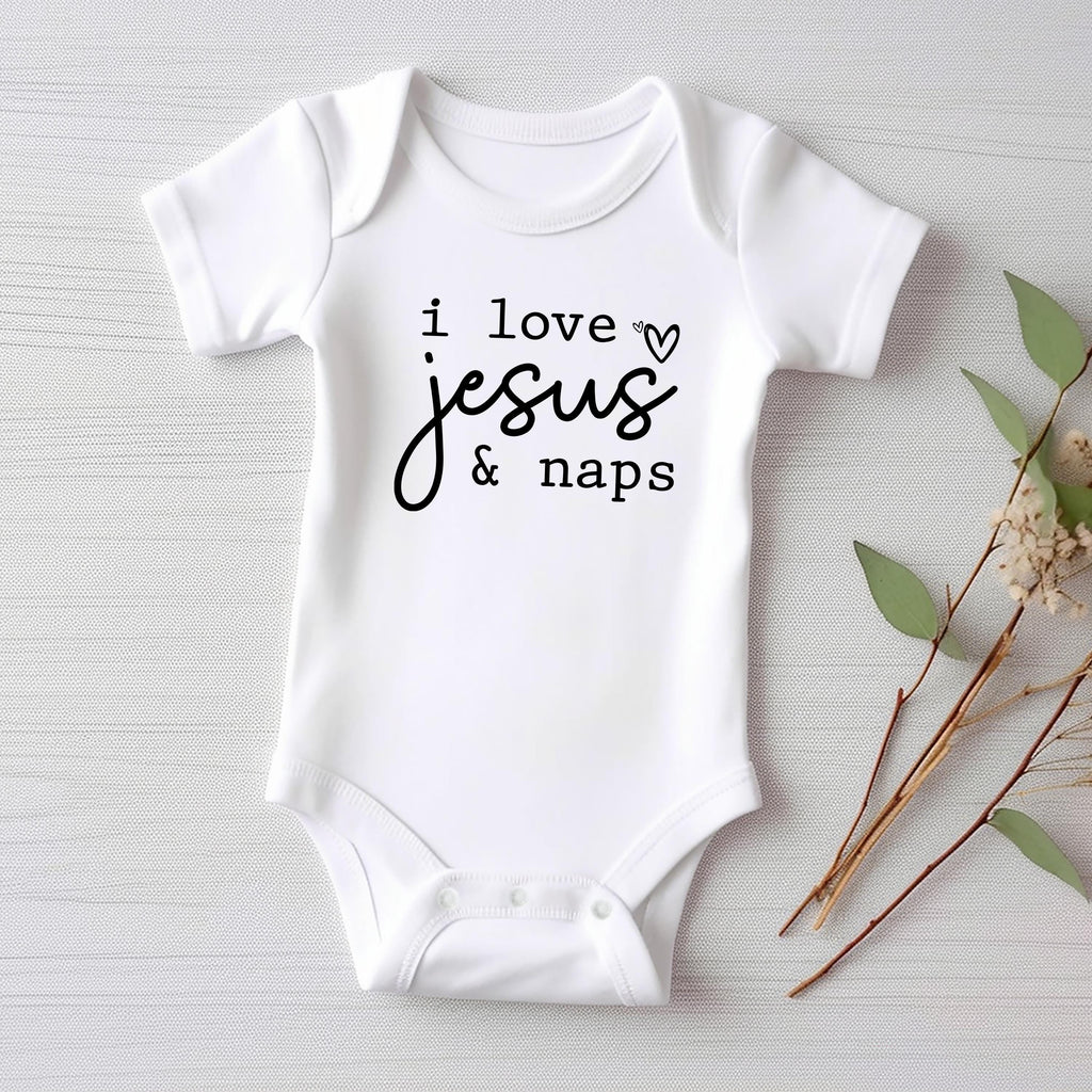 I Love Jesus and Naps Onesie Baby Bodysuit, Baby Shirt, Toddler Sweatshirt, Funny Religious Outfit, Christian Baby Gift, Faith-Based Clothes