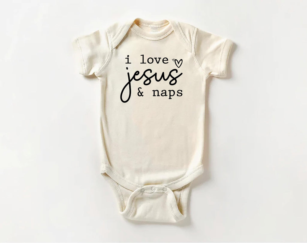 I Love Jesus and Naps Onesie Baby Bodysuit, Baby Shirt, Toddler Sweatshirt, Funny Religious Outfit, Christian Baby Gift, Faith-Based Clothes