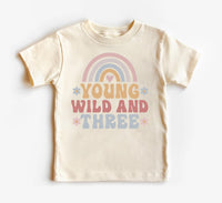 Young Wild & Three Onesie, Baby Bodysuit, Baby Shirt, Toddler Sweatshirt - Girls Retro Rainbow Birthday Outfit, Cute 3rd Birthday Gift