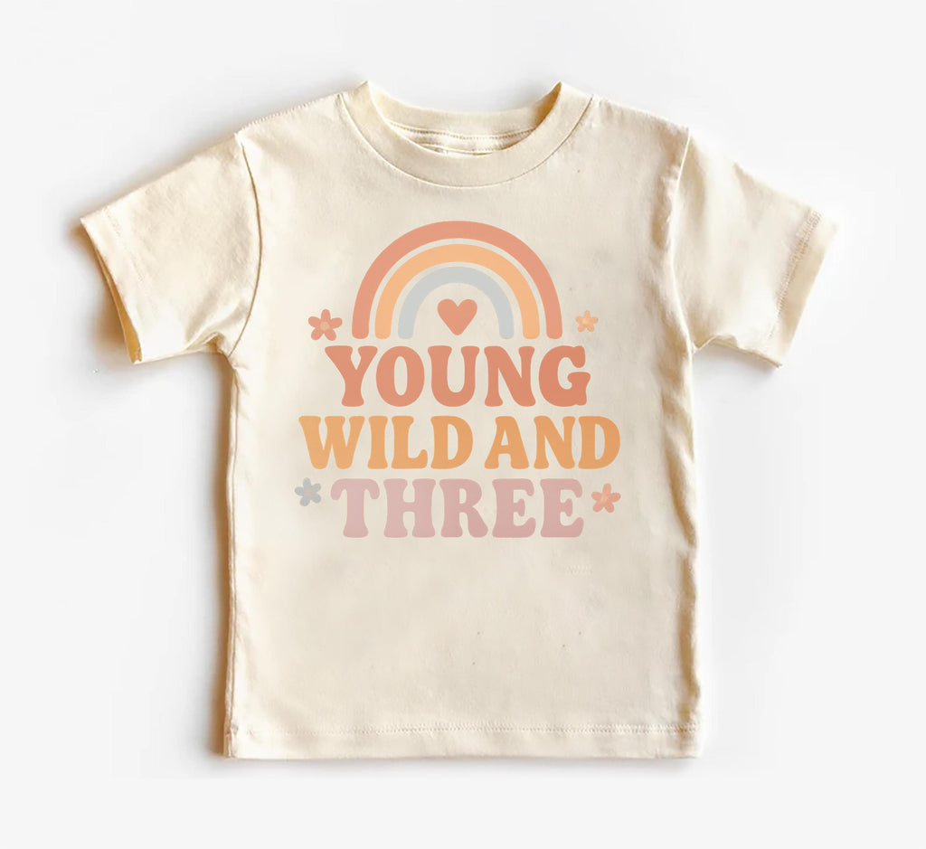 Young Wild & Three Onesie, Baby Bodysuit, Baby Shirt, Toddler Sweatshirt - Girls Retro Rainbow Birthday Outfit, Cute 3rd Birthday Gift