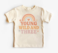 Young Wild & Three Onesie, Baby Bodysuit, Baby Shirt, Toddler Sweatshirt - Girls Retro Rainbow Birthday Outfit, Cute 3rd Birthday Gift