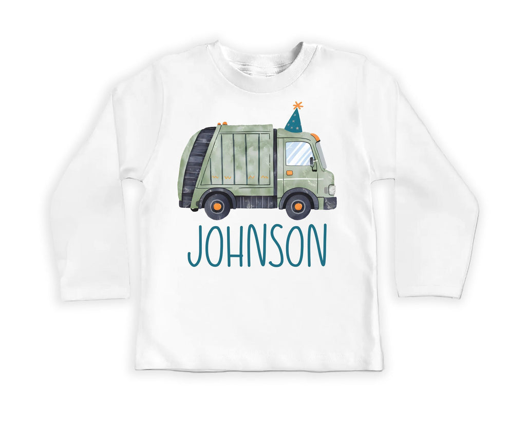 Personalized Trash Truck Onesie, Baby Bodysuit, Baby Shirt, Toddler Sweatshirt - Boys Birthday Garbage Truck Outfit, Retro Custom Party Gift