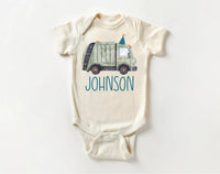 Personalized Trash Truck Onesie, Baby Bodysuit, Baby Shirt, Toddler Sweatshirt - Boys Birthday Garbage Truck Outfit, Retro Custom Party Gift