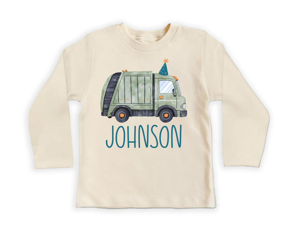 Personalized Trash Truck Onesie, Baby Bodysuit, Baby Shirt, Toddler Sweatshirt - Boys Birthday Garbage Truck Outfit, Retro Custom Party Gift