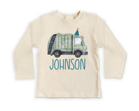Personalized Trash Truck Onesie, Baby Bodysuit, Baby Shirt, Toddler Sweatshirt - Boys Birthday Garbage Truck Outfit, Retro Custom Party Gift