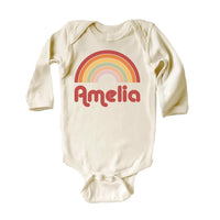 Personalized Girls Name Onesie, Baby Bodysuit, Baby Shirt, Toddler Sweatshirt - Custom Retro Rainbow Outfit, Cute Gift for Baby Girl