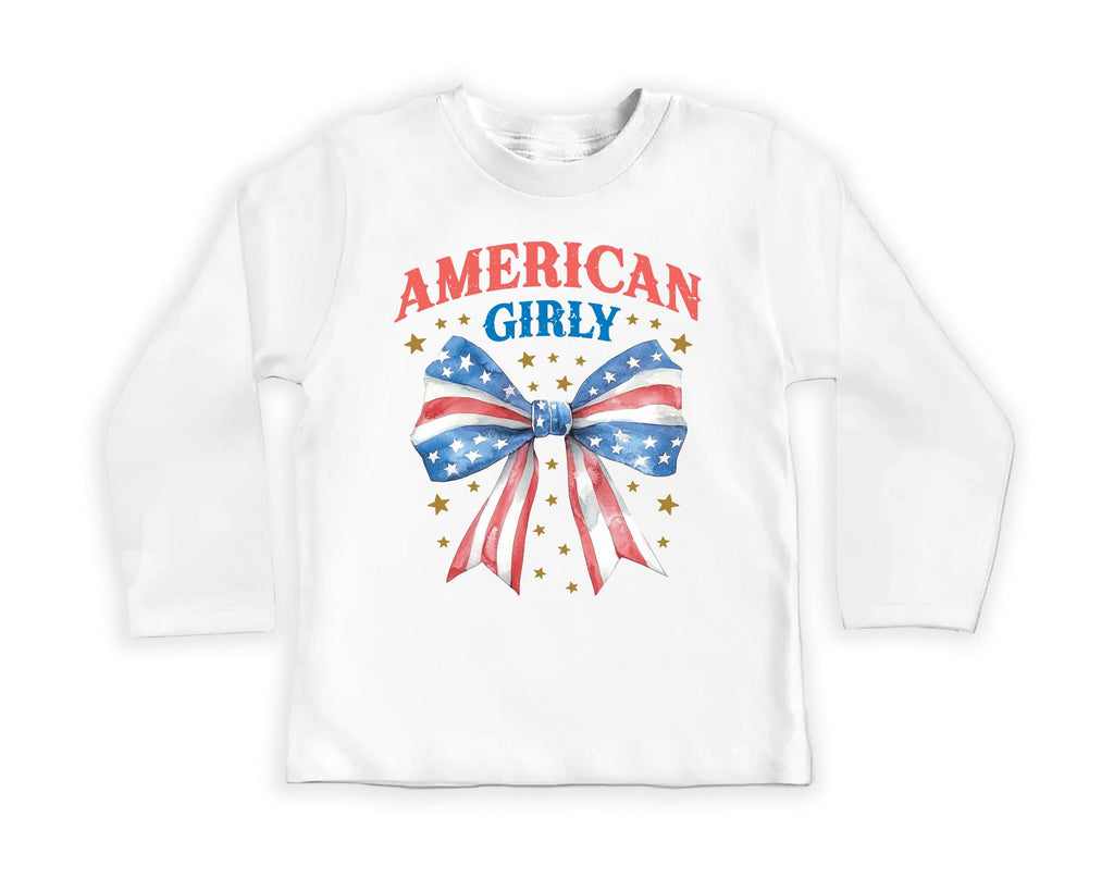 American Girly Onesie, Baby Bodysuit, Baby Shirt, Toddler Sweatshirt - Retro Fourth of July Outfit, Cute Flag Coquette Girls Patriotic Gift