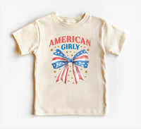 American Girly Onesie, Baby Bodysuit, Baby Shirt, Toddler Sweatshirt - Retro Fourth of July Outfit, Cute Flag Coquette Girls Patriotic Gift