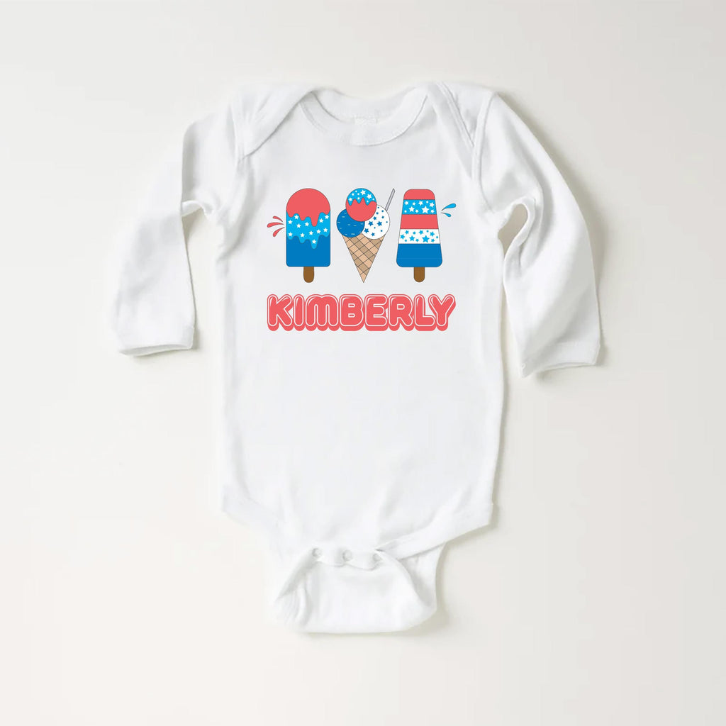 Personalized Popsicle Onesie, Baby Bodysuit, Baby Shirt, Toddler Sweatshirt, Custom Name 4th of July Outfit, Patriotic Party in the USA Gift