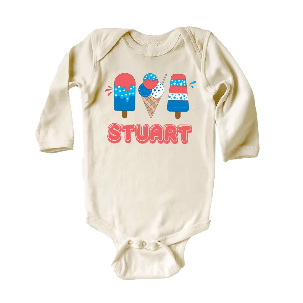 Personalized Popsicle Onesie, Baby Bodysuit, Baby Shirt, Toddler Sweatshirt, Custom Name 4th of July Outfit, Patriotic Party in the USA Gift