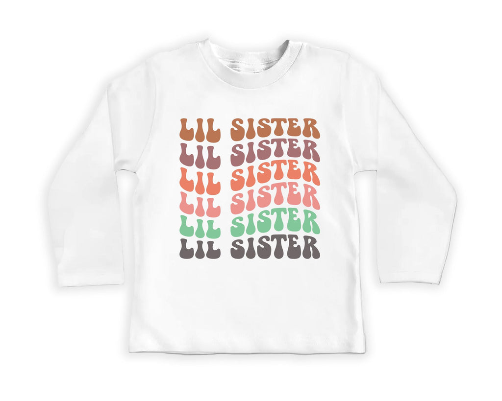 Retro Lil Sister Onesie Baby Bodysuit, Baby Shirt, Toddler Sweatshirt, Rainbow Sibling Outfit, Cute Little Sister Gift, Matching Family Look