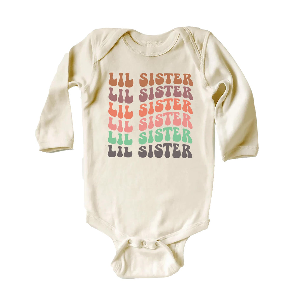 Retro Lil Sister Onesie Baby Bodysuit, Baby Shirt, Toddler Sweatshirt, Rainbow Sibling Outfit, Cute Little Sister Gift, Matching Family Look