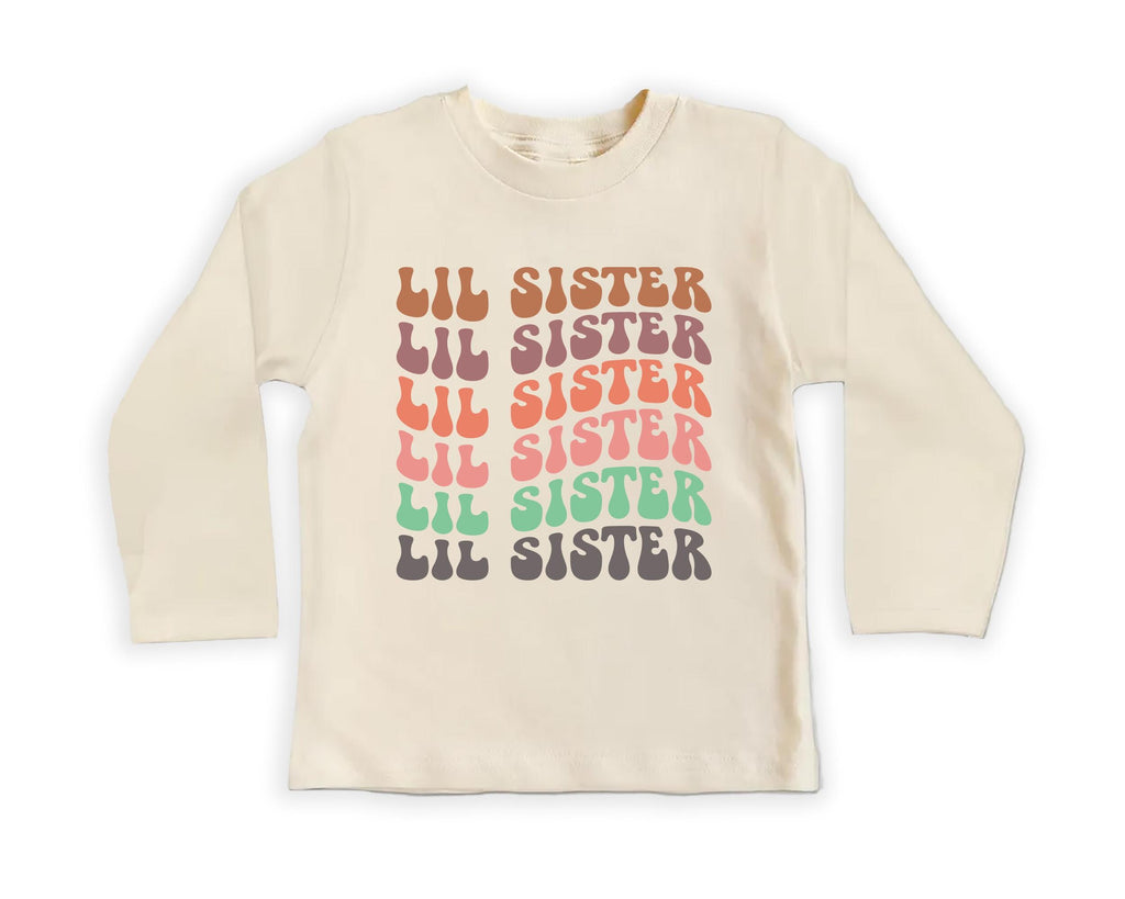 Retro Lil Sister Onesie Baby Bodysuit, Baby Shirt, Toddler Sweatshirt, Rainbow Sibling Outfit, Cute Little Sister Gift, Matching Family Look