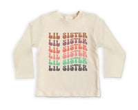Retro Lil Sister Onesie Baby Bodysuit, Baby Shirt, Toddler Sweatshirt, Rainbow Sibling Outfit, Cute Little Sister Gift, Matching Family Look