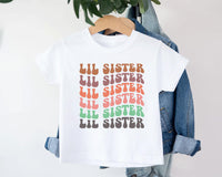 Retro Lil Sister Onesie Baby Bodysuit, Baby Shirt, Toddler Sweatshirt, Rainbow Sibling Outfit, Cute Little Sister Gift, Matching Family Look