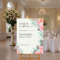 Love is In Bloom Bridal Shower Welcome Sign, Floral Bridal Party Decor, Custom Foamcore PVC Acrylic Poster, Romantic Wedding Sign