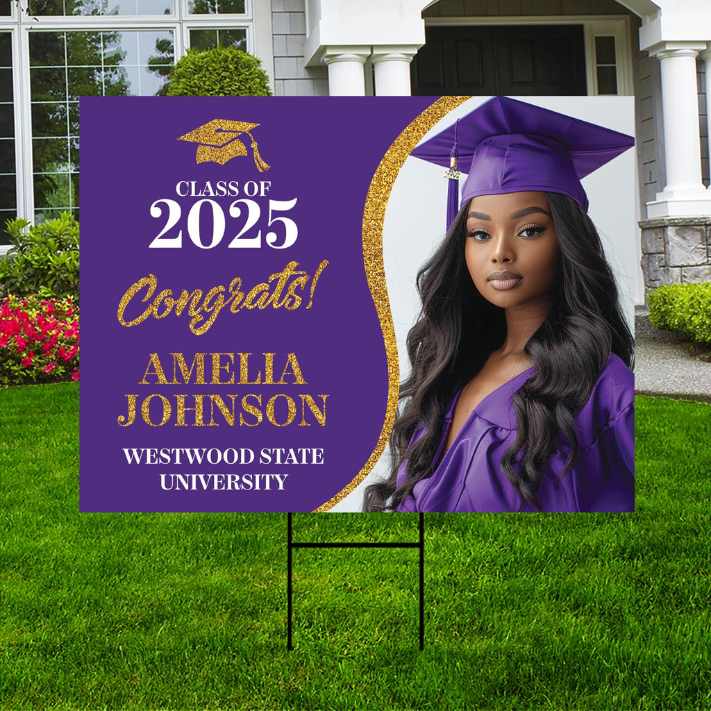 Personalized Graduation Yard Sign 2025 with Photo, Graduate Picture Sign, Class of 2025, Custom Graduation 2025 Yard Sign with Metal H-Stake