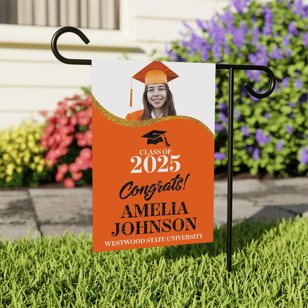 Personalized High School Graduation Photo Garden Flag, Double Sided Custom College Graduation, Class of 2025 Yard Sign, Celebration Flag