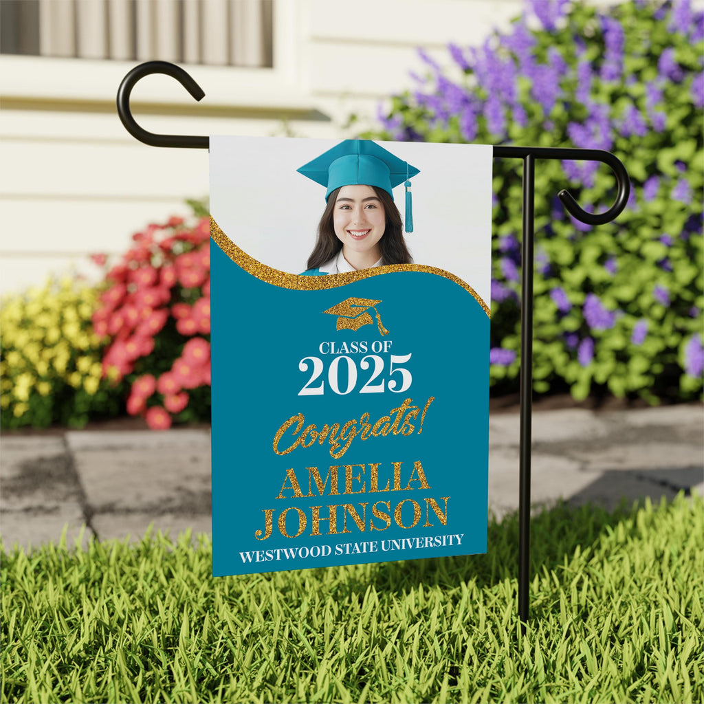 Personalized High School Graduation Photo Garden Flag, Double Sided Custom College Graduation, Class of 2025 Yard Sign, Celebration Flag