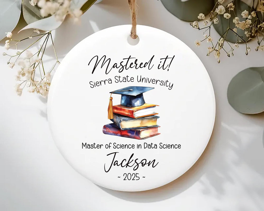 Master's Degree Graduation Ornament, Custom Ceramic Keepsake, MBA Graduation Gift for Him or Her, Class of 2025, Mastered It Grad Decor