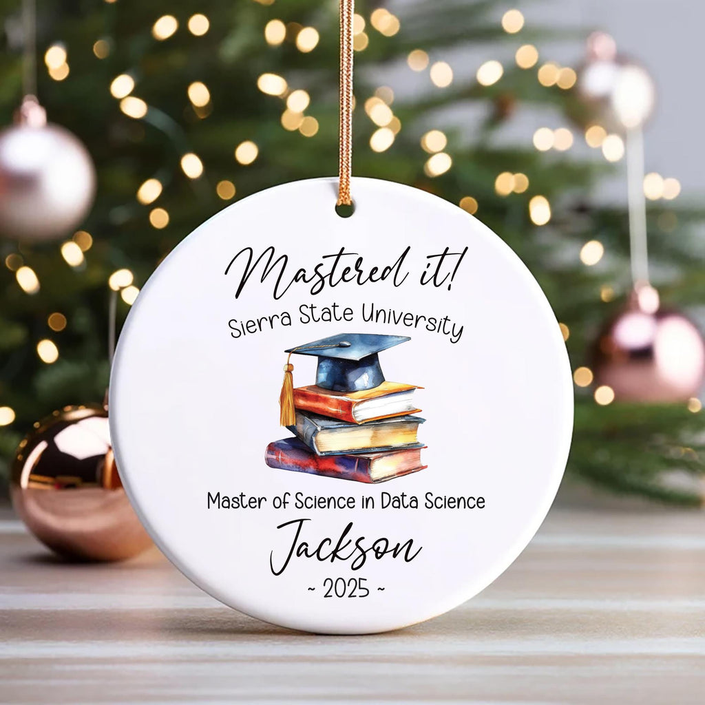 Master's Degree Graduation Ornament, Custom Ceramic Keepsake, MBA Graduation Gift for Him or Her, Class of 2025, Mastered It Grad Decor