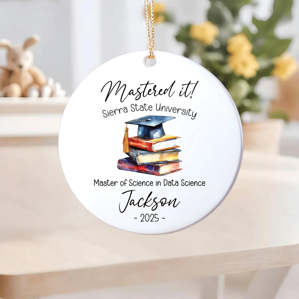 Master's Degree Graduation Ornament, Custom Ceramic Keepsake, MBA Graduation Gift for Him or Her, Class of 2025, Mastered It Grad Decor