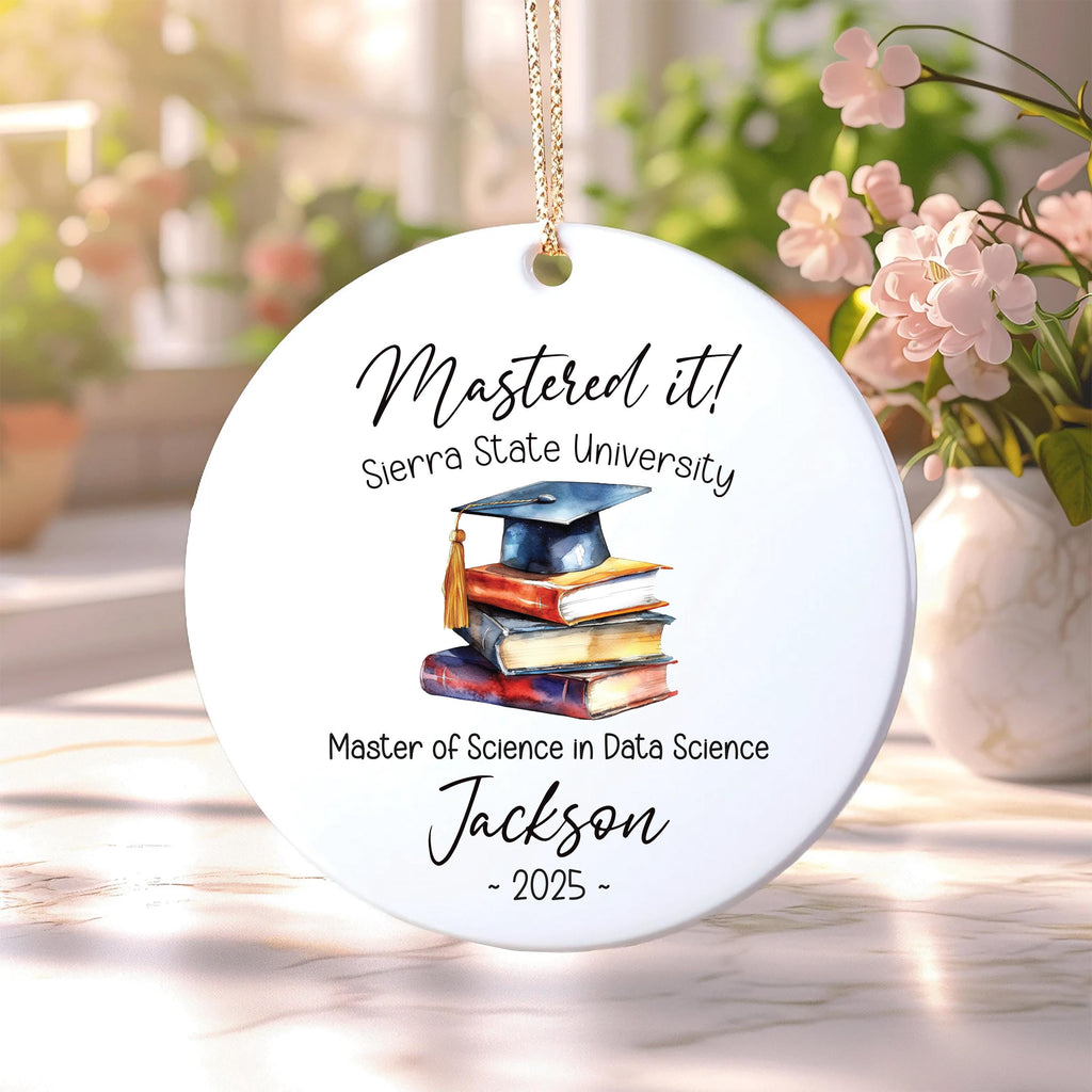 Master's Degree Graduation Ornament, Custom Ceramic Keepsake, MBA Graduation Gift for Him or Her, Class of 2025, Mastered It Grad Decor