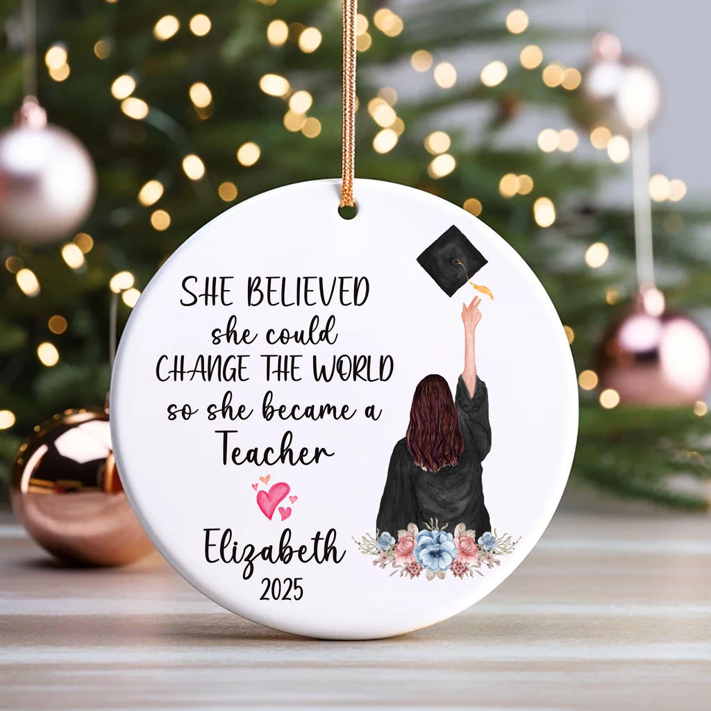 Personalized Teacher Graduation Ornament, Custom Ceramic Keepsake, Education Grad Gift for Her, Daughter, Sister, Best Friend, 2025 Ornament