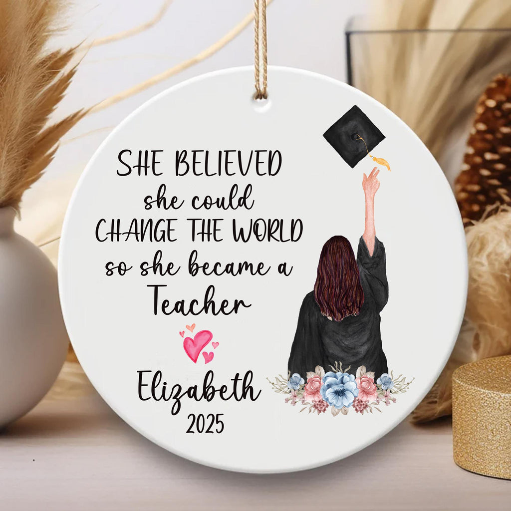 Personalized Teacher Graduation Ornament, Custom Ceramic Keepsake, Education Grad Gift for Her, Daughter, Sister, Best Friend, 2025 Ornament