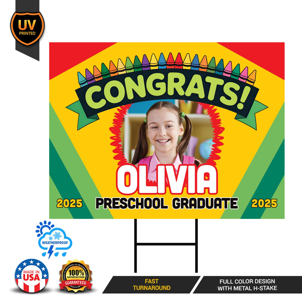 Personalized Kid Elementary Graduation 2025 Yard Sign with Photo, Preschool Sign, Class of 2025, Custom Grad Lawn Signage with Metal H-Stake