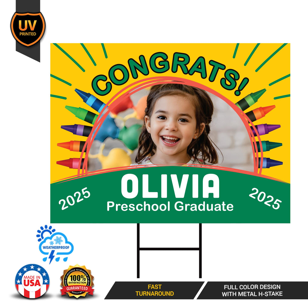 Personalized Kid Elementary Graduation 2025 Yard Sign with Photo, Preschool Sign, Class of 2025, Custom Grad Lawn Signage with Metal H-Stake