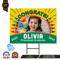 Personalized Kid Elementary Graduation 2025 Yard Sign with Photo, Preschool Sign, Class of 2025, Custom Grad Lawn Signage with Metal H-Stake