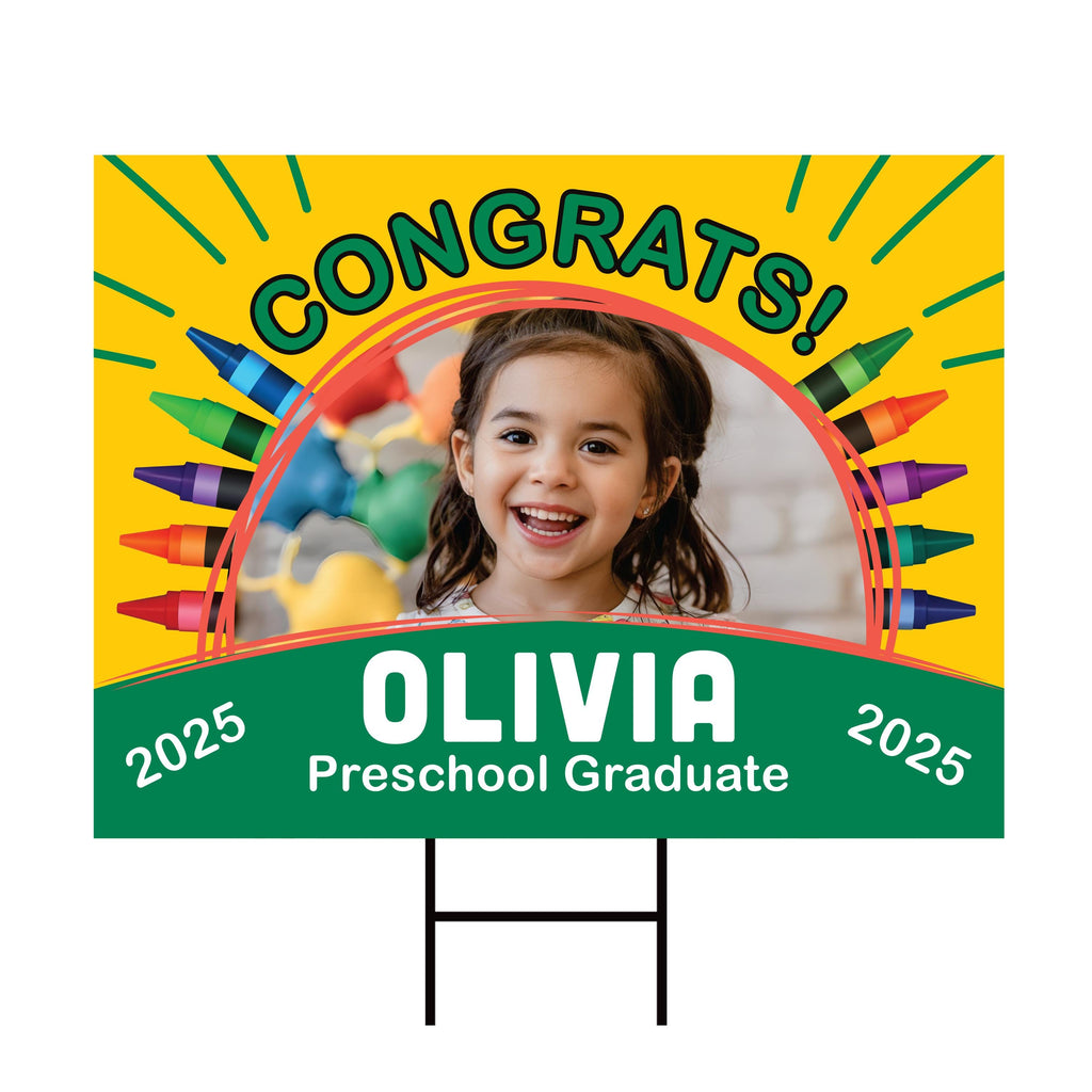 Personalized Kid Elementary Graduation 2025 Yard Sign with Photo, Preschool Sign, Class of 2025, Custom Grad Lawn Signage with Metal H-Stake