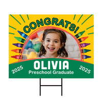 Personalized Kid Elementary Graduation 2025 Yard Sign with Photo, Preschool Sign, Class of 2025, Custom Grad Lawn Signage with Metal H-Stake