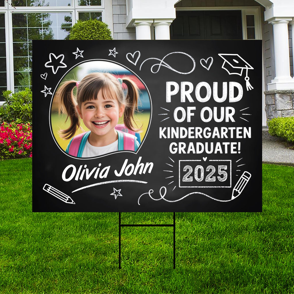 Personalized Kid Elementary Graduation 2025 Yard Sign with Photo, Preschool Sign, Class of 2025, Custom Grad Lawn Signage with Metal H-Stake