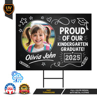 Personalized Kid Elementary Graduation 2025 Yard Sign with Photo, Preschool Sign, Class of 2025, Custom Grad Lawn Signage with Metal H-Stake