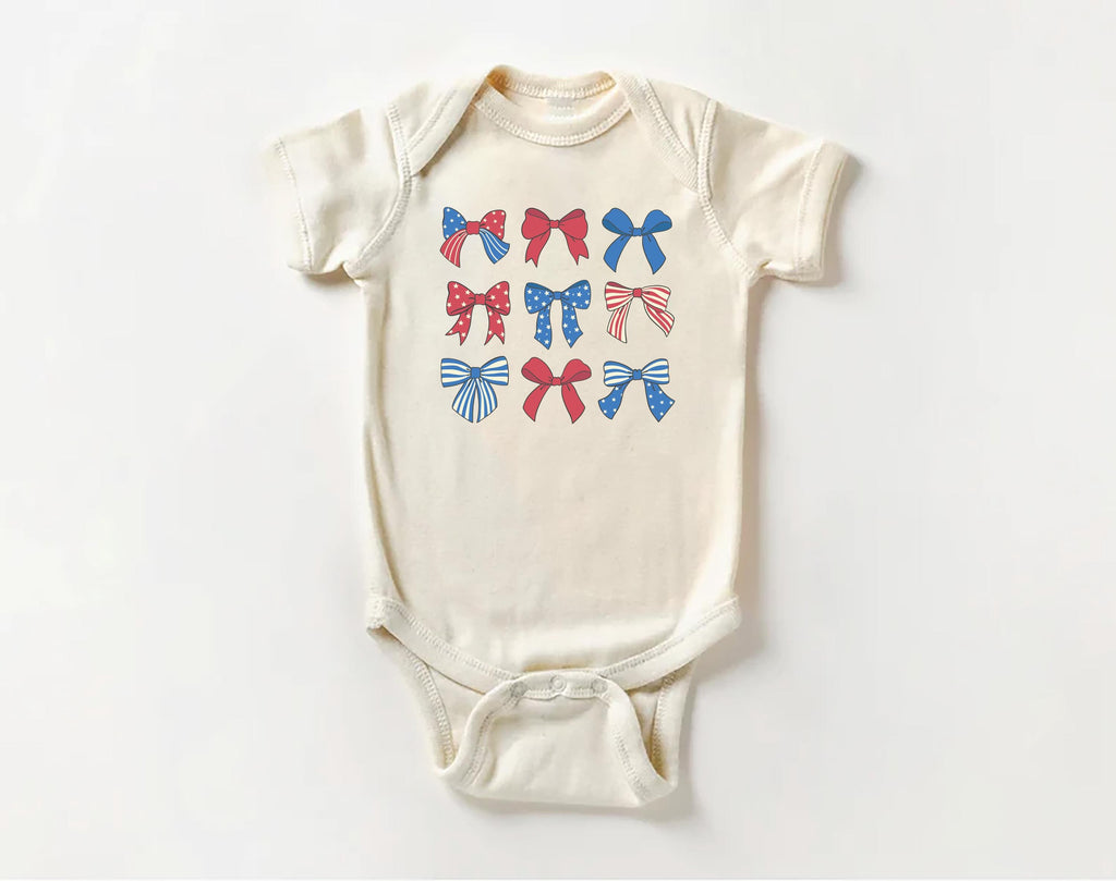 Patriotic Girl Onesie, Baby Bodysuit, Baby Shirt, Toddler Sweatshirt - Boho Coquette Bows Outfit, Cute Fourth of July Southern Girl Gift